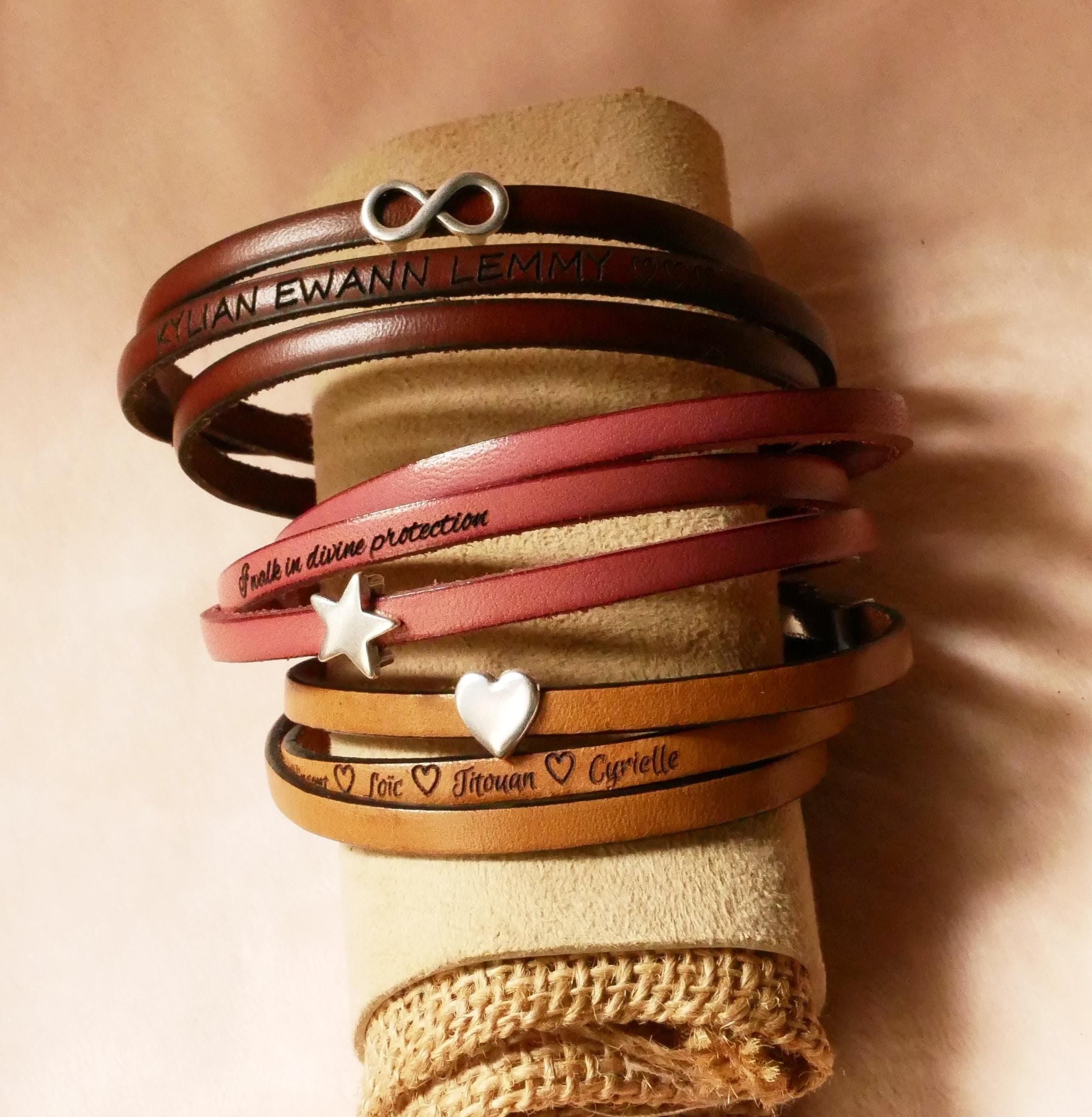 Bracelet personnalisé en cuir multi-tour passant charme au choix
