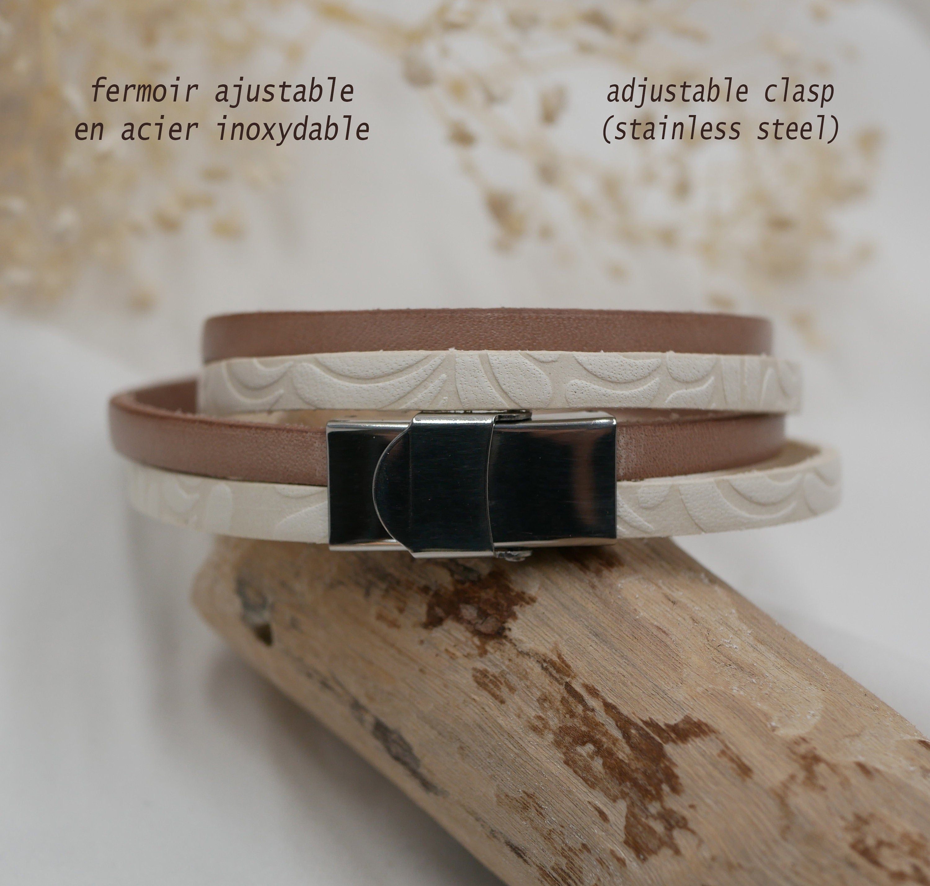 Bracelet double cuir blanc et couleur pour femme à personnaliser