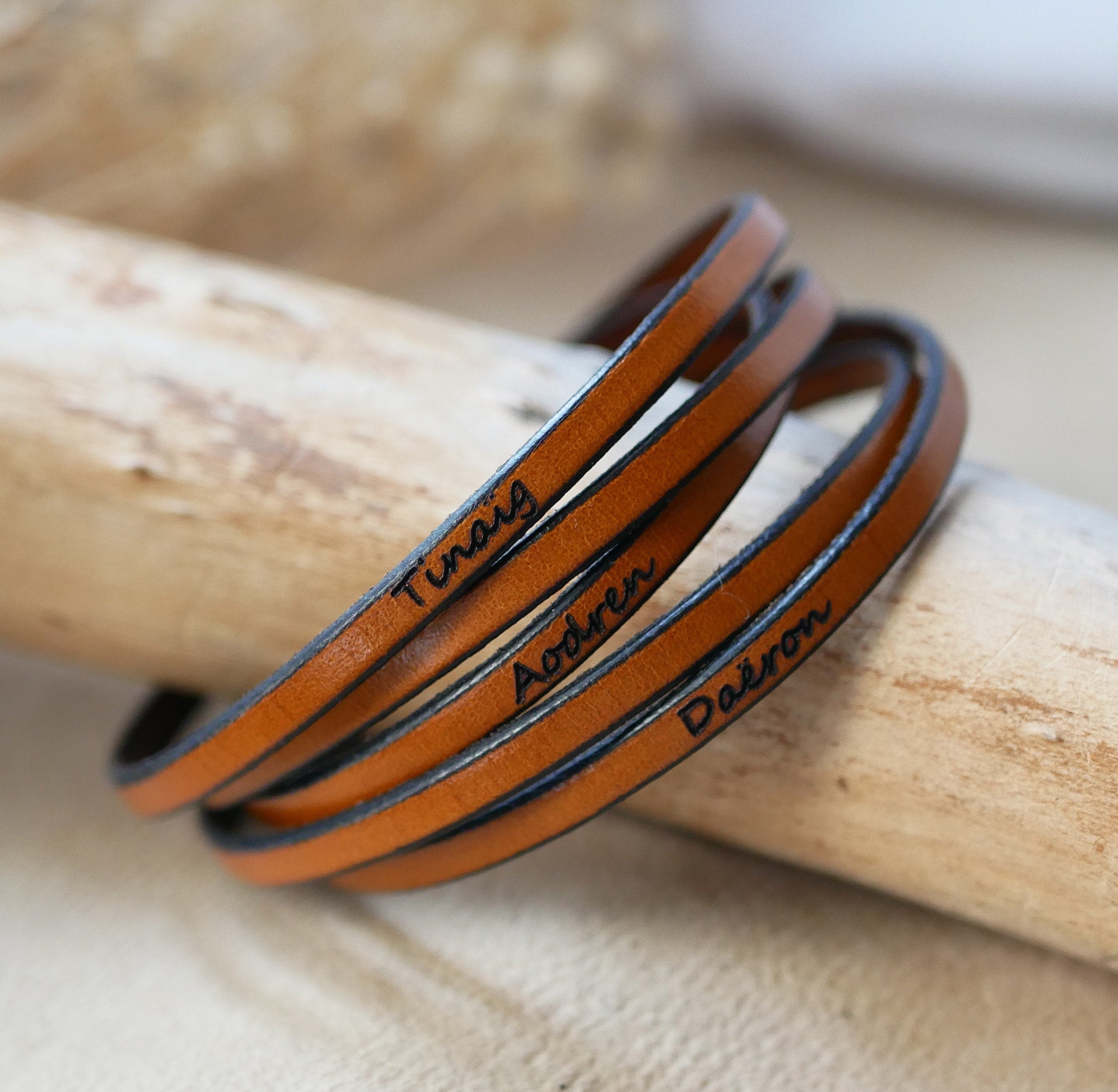 Bracelet cuir 5 tours de poignet gravé de citation, messages