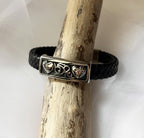 Bracelet cuir noir tressé à plaque métallique 2 coeurs gravés