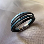 Bracelet manchette homme aux 4 cuirs bleu et gris