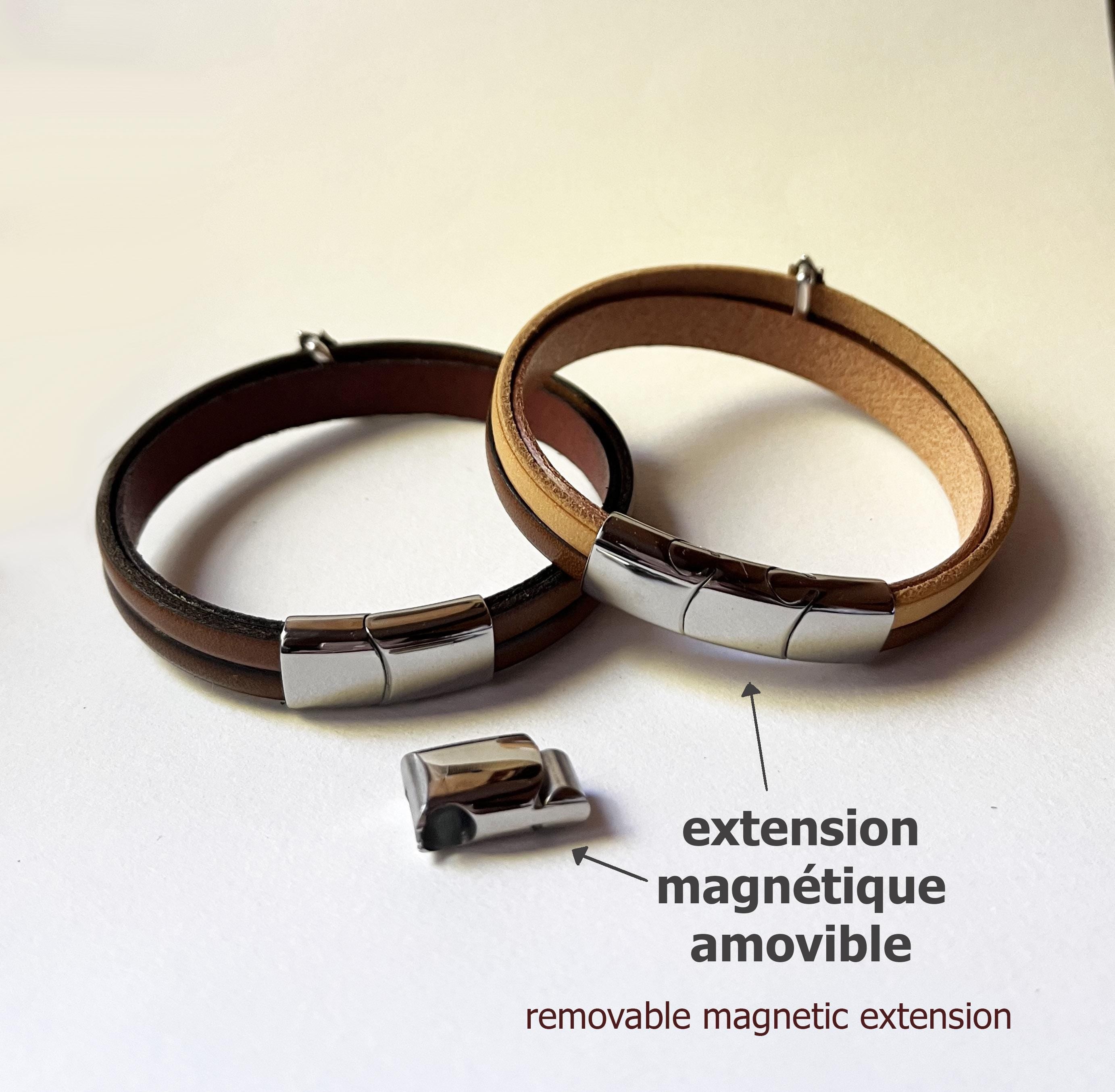 Bracelet personnalisé aux 3 cuirs et poussoir argenté épis de blé