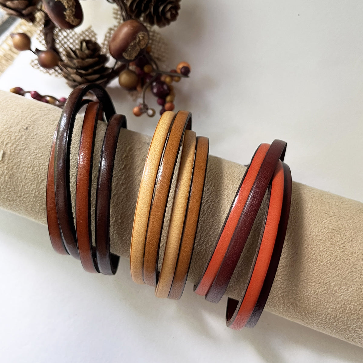 Bracelet mixte 2 cuirs en 2 tours de poignet à personnaliser par gravure