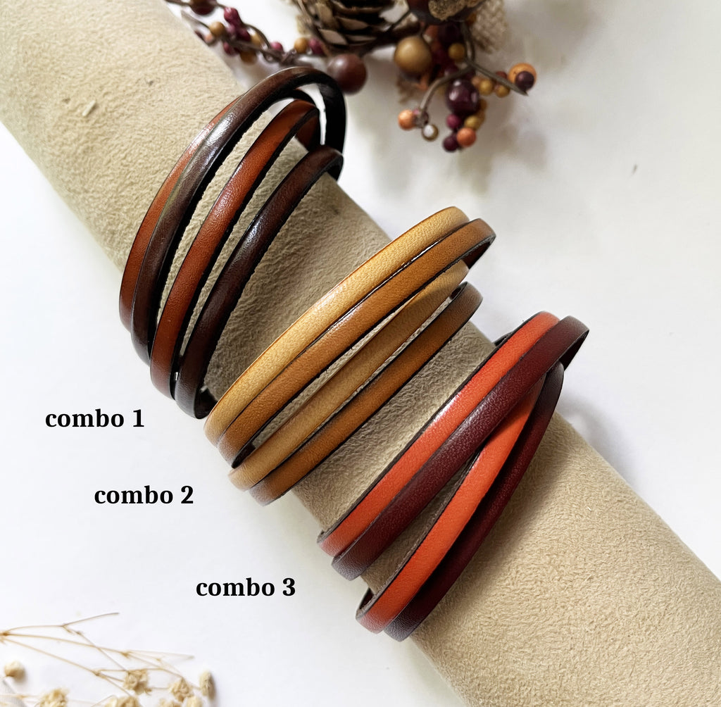 Bracelet mixte 2 cuirs en 2 tours de poignet à personnaliser par gravure