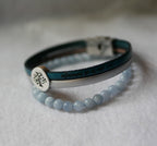 Bracelet double cuir décoré d'un poussoir argenté Arbre de Vie