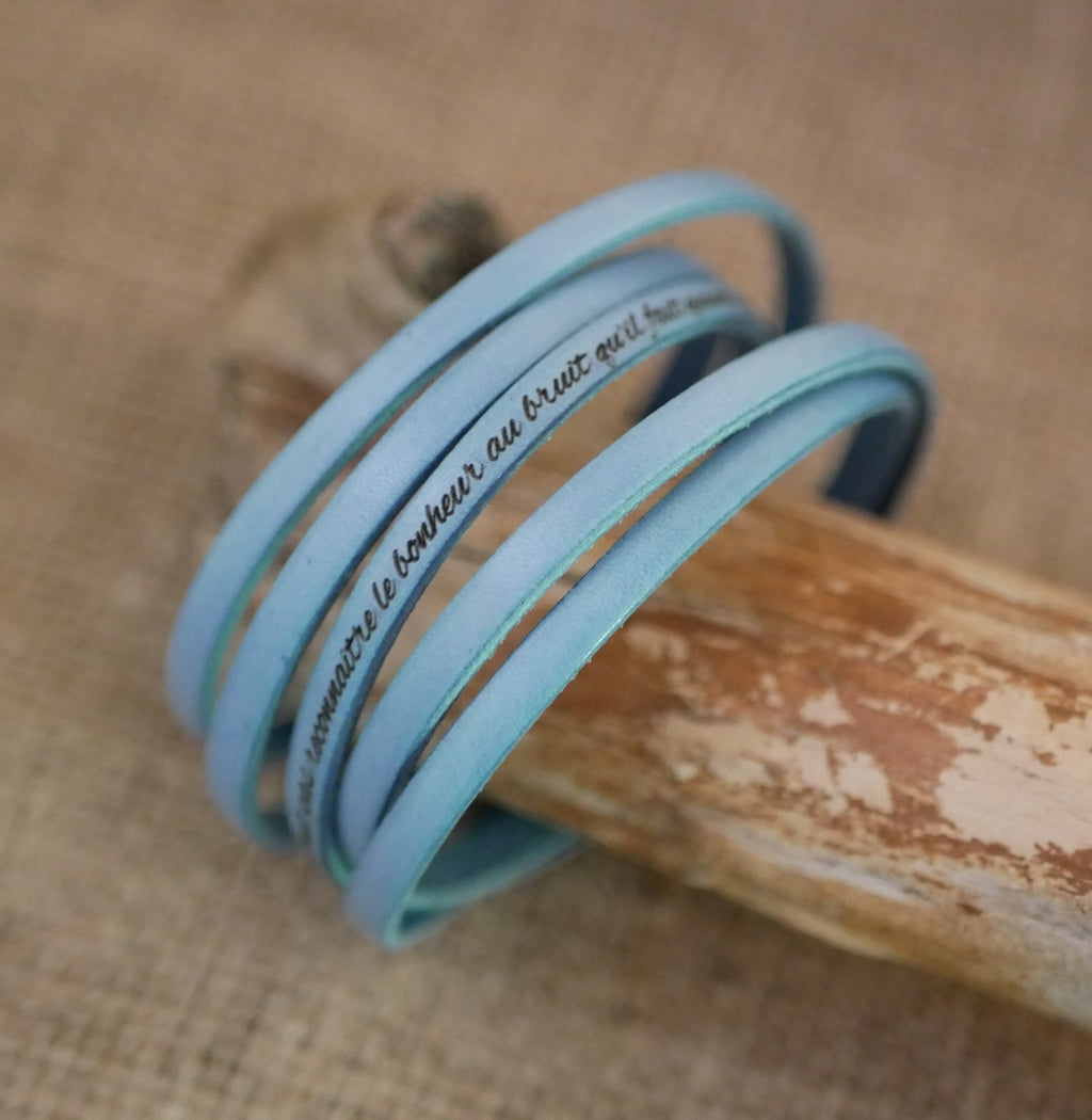 Bracelet cuir 5 tours de poignet gravé de citation, messages