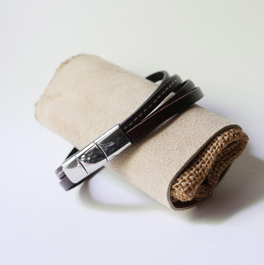 Bracelet homme multi cuirs verts et gris à personnaliser