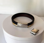 Bracelet manchette femme aux 3 cuirs orange argenté