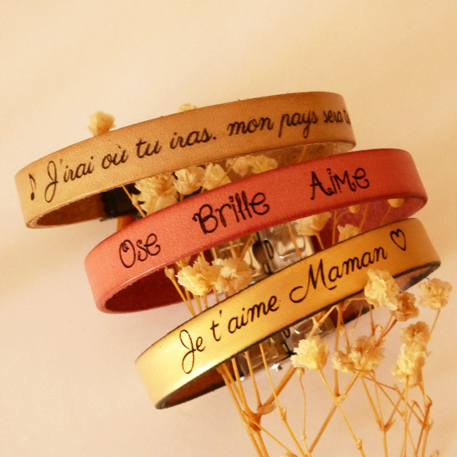 Bracelet femme fermoir doré  personnalisé par gravure en 27 couleurs