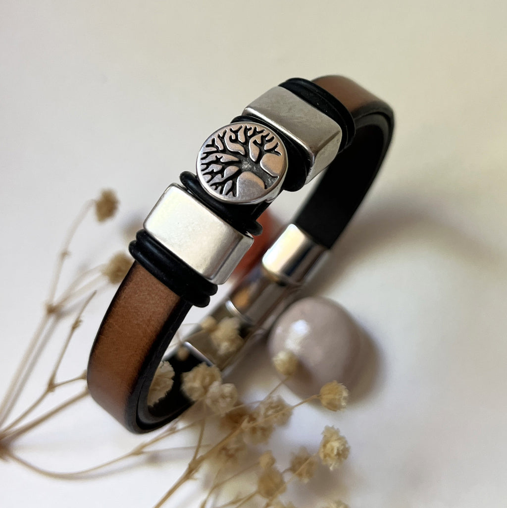 Bracelet homme cuir et métal artisanal ajustable à personnaliser