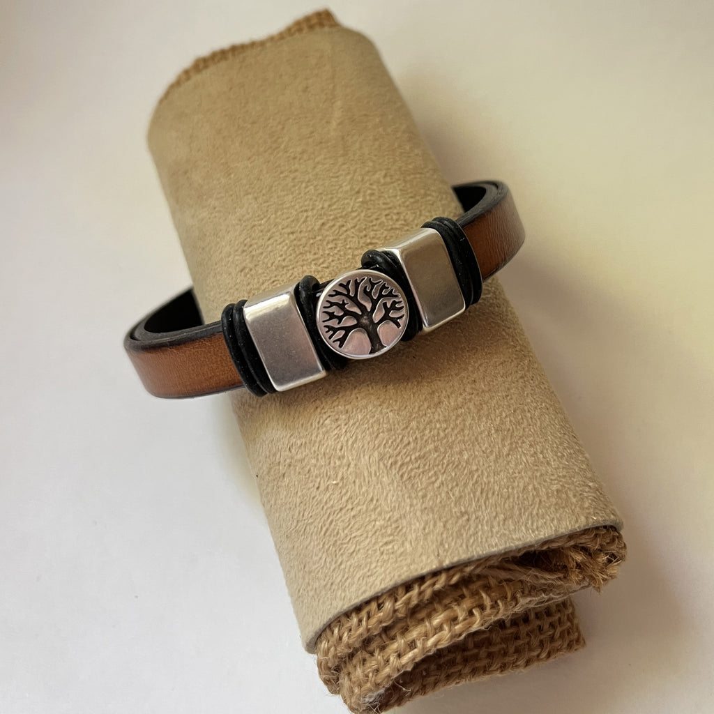 Bracelet homme cuir et métal artisanal ajustable à personnaliser