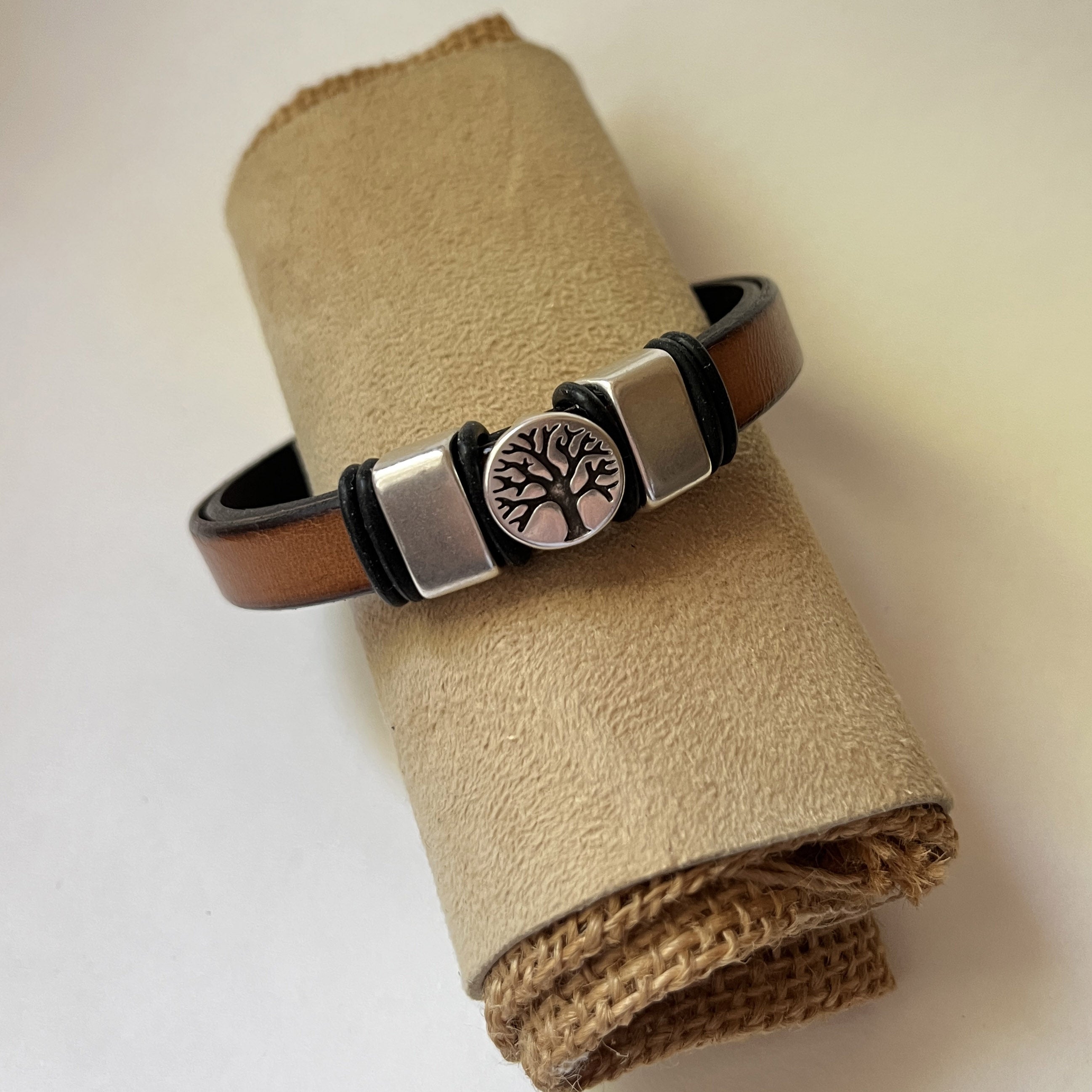 Bracelet homme cuir et métal artisanal ajustable à personnaliser