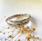 Bracelet double tour cuir et Liberty blancs fleurs colorées