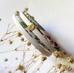 Bracelet double tour cuir et Liberty blancs fleurs colorées