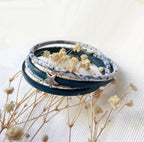 Bracelet double tour cuir et Liberty Etoiles blanc et bleu