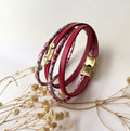 bracelet femme Liberty et cuir rose fraise au passant plume et fermoir doré