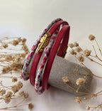 Bracelet double tour cuir et Liberty rose fraise