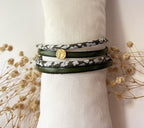 bracelet double cuir et liberty cabochon doré arbre de vie