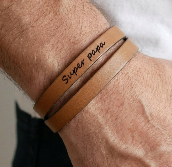 bracelet double cuir personnalisé pour super papa pour la fête des pères