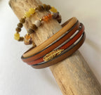 bracelet multi cuirs couleurs automne pour femme charme doré plume