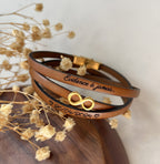 bracelet femme cuir gravé message d'amour ou parole biblique avec charme doré