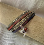 Bracelet femme duo en cuir pendentif en perles simple ou double tour