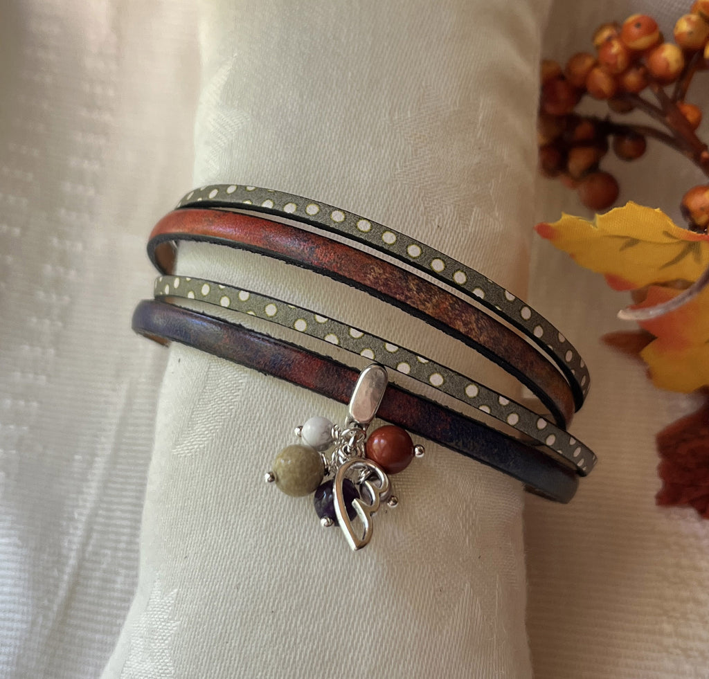 Bracelet femme duo en cuir pendentif en perles simple ou double tour