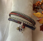 Bracelet femme duo en cuir pendentif en perles simple ou double tour