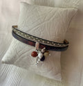 Bracelet femme duo en cuir pendentif en perles simple ou double tour