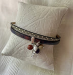 Bracelet femme duo en cuir pendentif en perles simple ou double tour