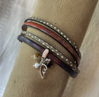 Bracelet femme duo en cuir pendentif en perles simple ou double tour