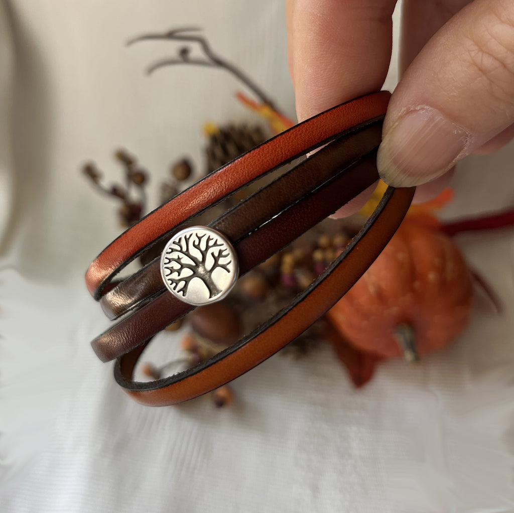 bracelet coueleur automne multi cuir homme cabochon arbre de vie