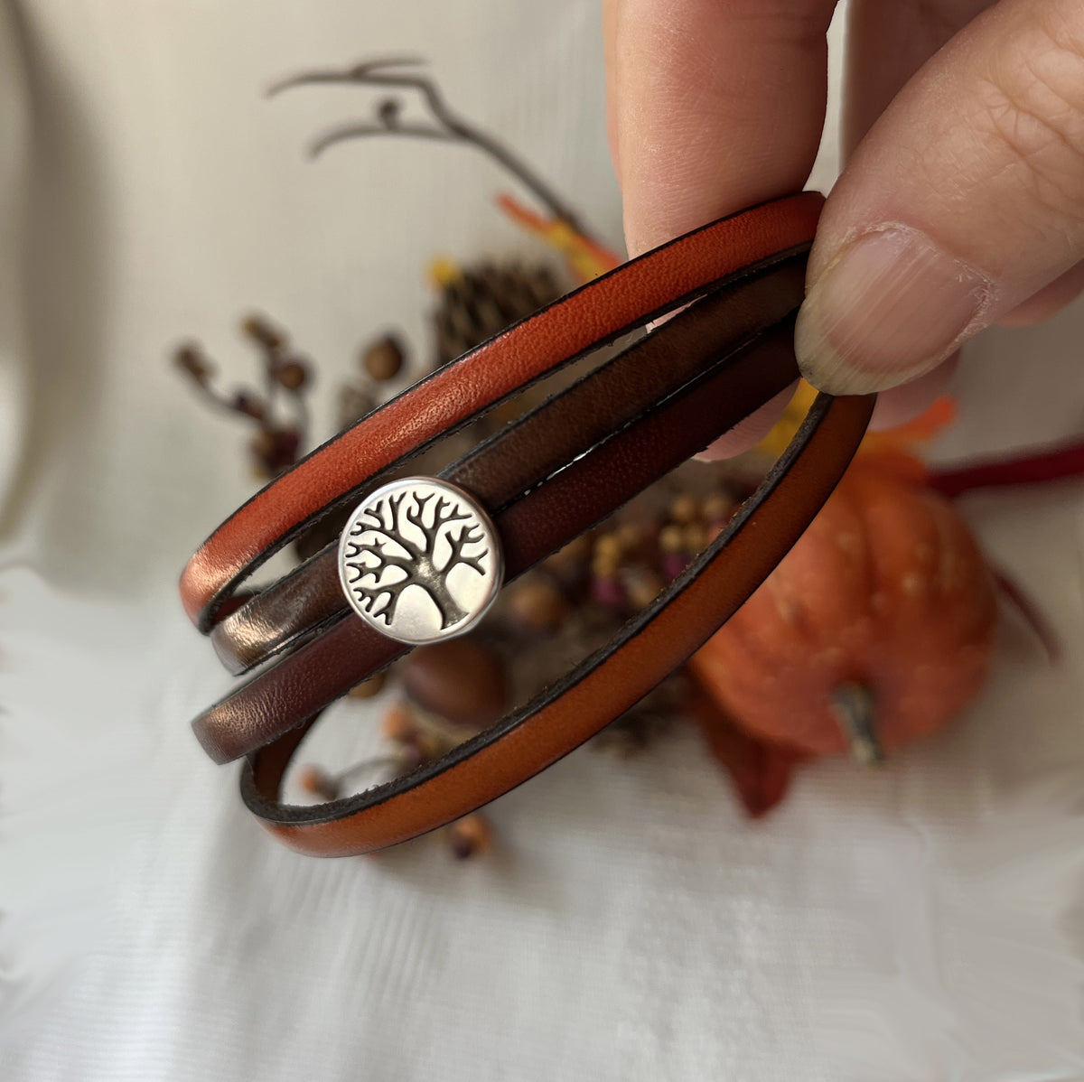 bracelet coueleur automne multi cuir homme cabochon arbre de vie
