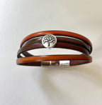 bracelet multi liens de cuir homme marron et rouille cabochon arbre de vie