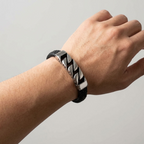 bracelet homme élégant cuir et gourmette acier au fermoir ajustable magnétique