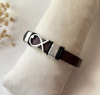 Bracelet cuir et métal ichtus poisson à personnaliser