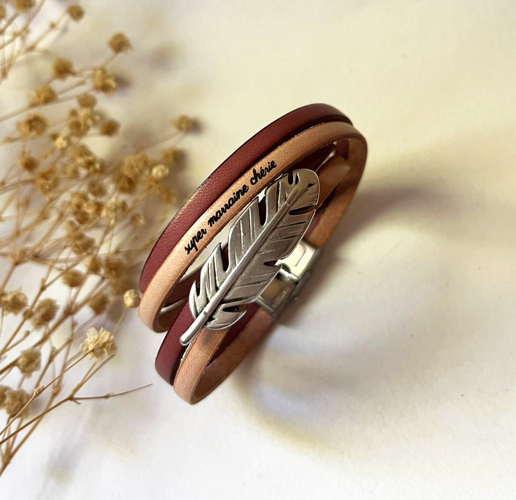 bracelet multi-cuirs gravé cadeau pour marraine