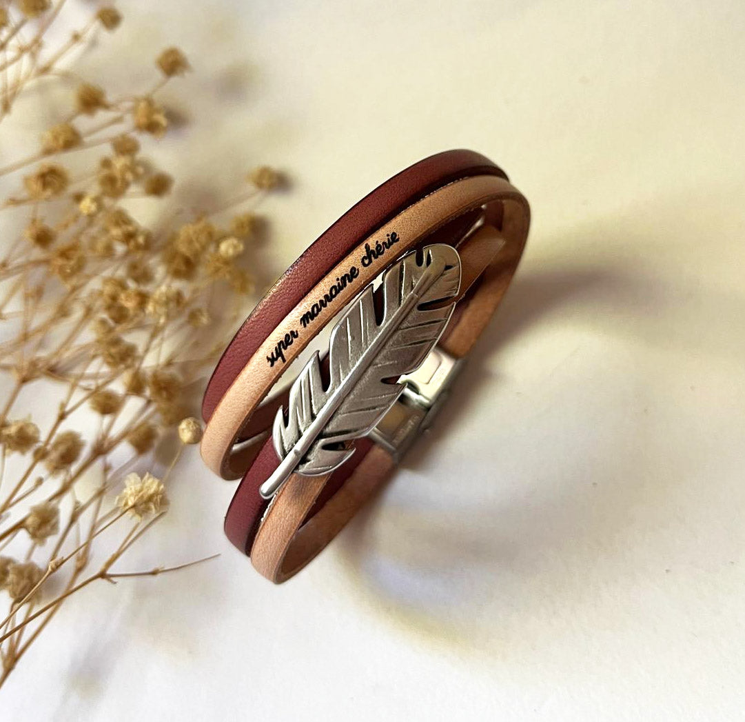 bracelet multi-cuirs gravé cadeau pour marraine