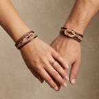Bracelet multi-rangs au noeud infini en cuirs marron vintage et beige