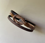 Bracelet multi-rangs au noeud infini en cuirs marron vintage et beige
