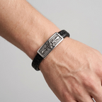 bracelet homme cuir tressé plaque acier  fabrication artisanale en France