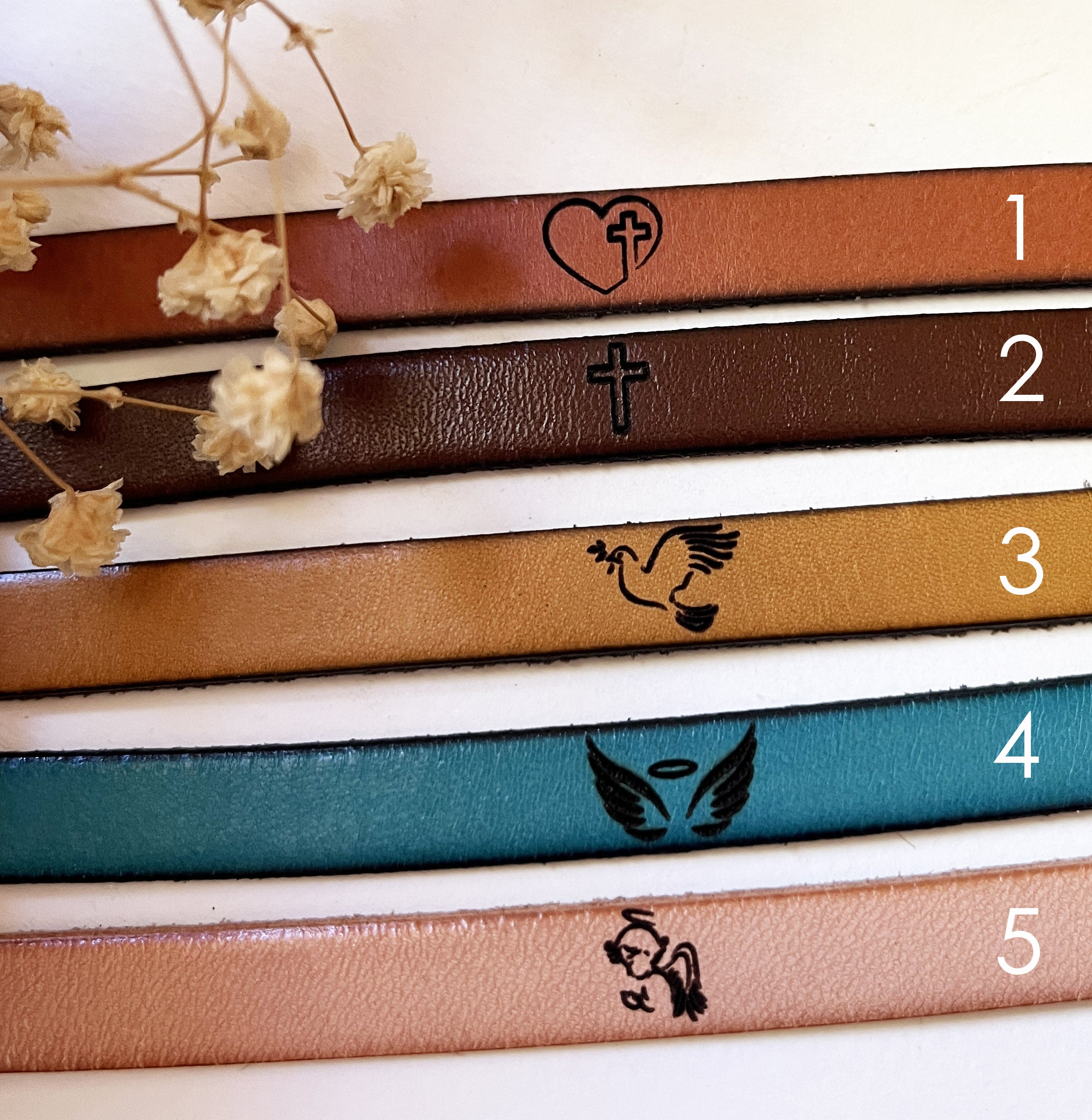 Bracelet cuir au symbole chrétien gravé - Cadeau baptême communion enfant adulte