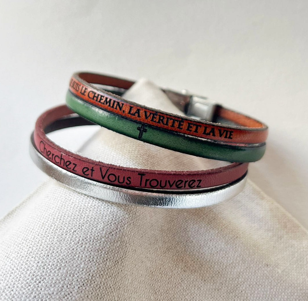 Bracelet Synergie duo de cuir à personnaliser par message chrétien ou d'amour