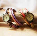 Montre personnalisée style vintage bracelet double tour et double cuir