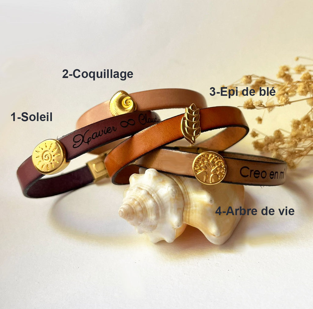 Bracelet cuir charme doré à personnaliser