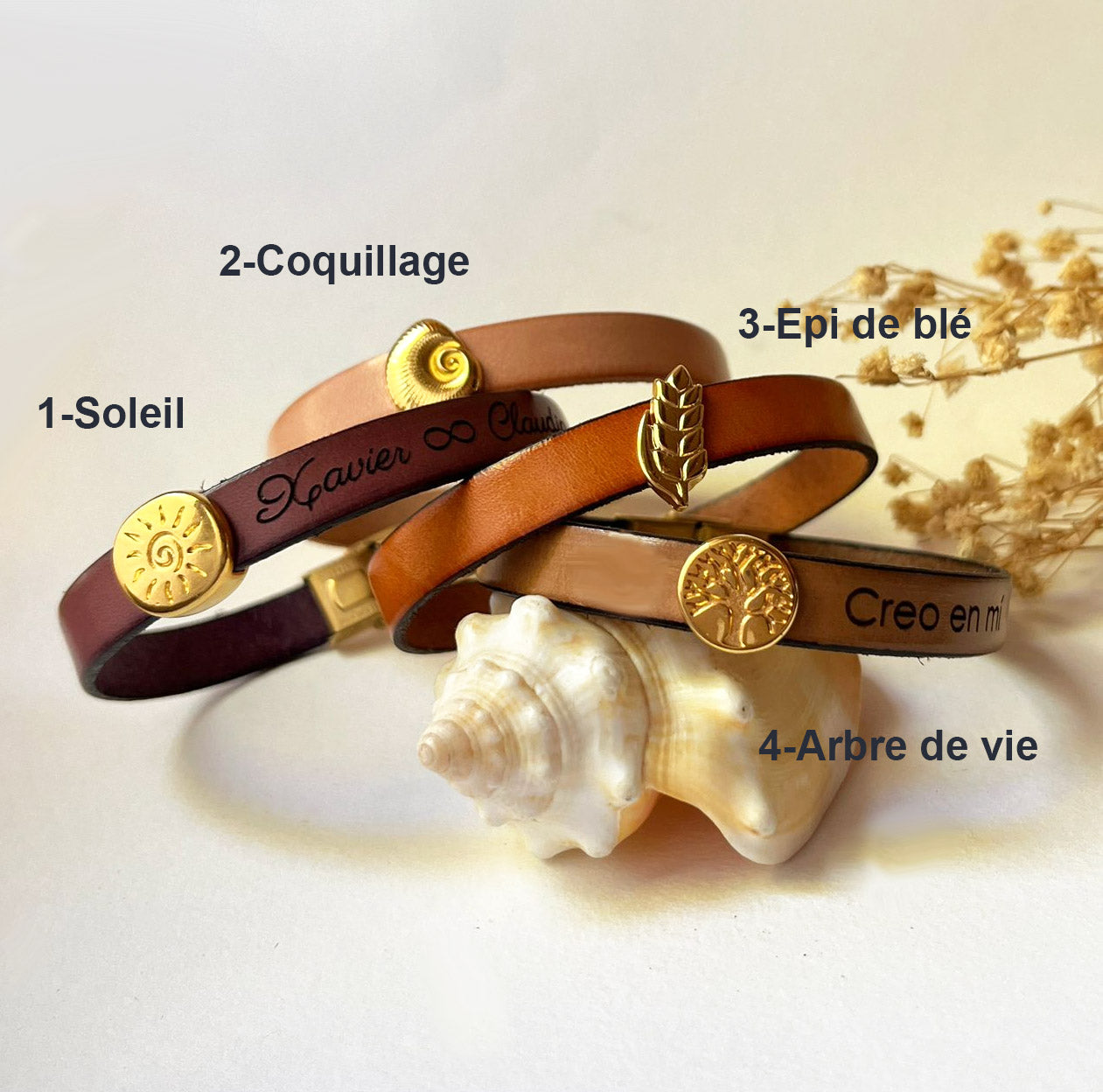 Bracelet cuir charme doré à personnaliser