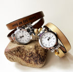 Montre double tour cuir cadran argenté à personnaliser