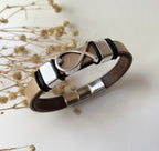 Bracelet chrétien cuir et métal ichtus poisson à personnaliser