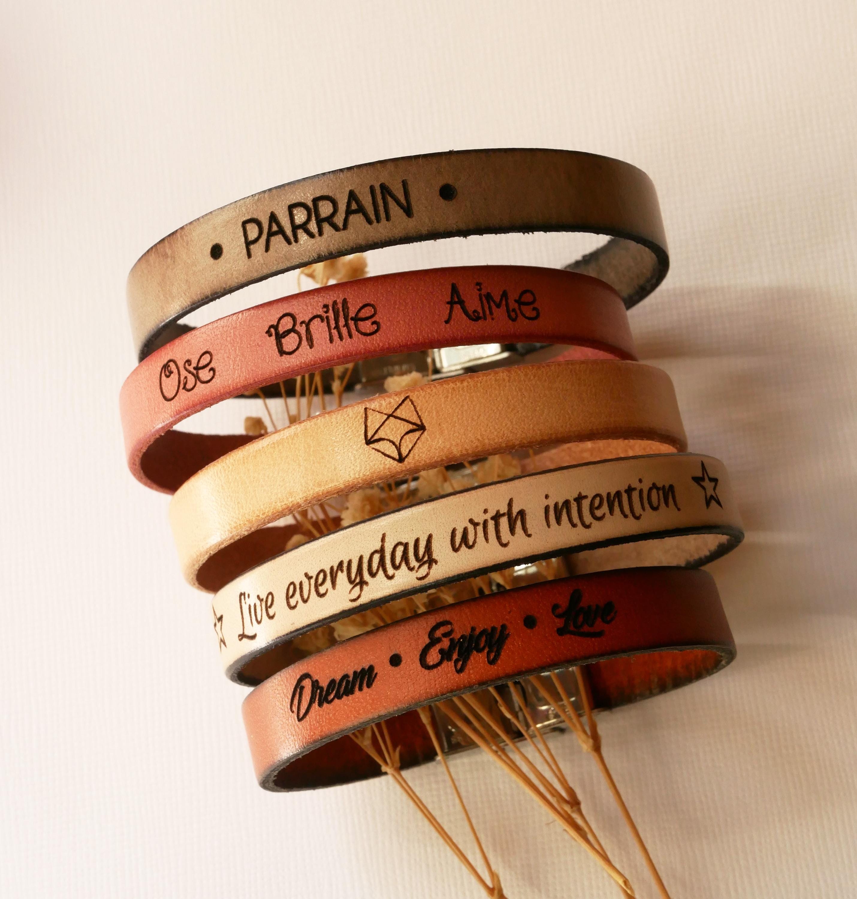 Bracelet Symbiose en cuir personnalisable par gravure
