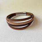 Bracelet manchette  homme multi cuirs marron clair ajustable
